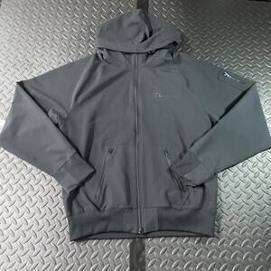 Champion Softshell Hoodie Jacket Mens Medium Black Full Zip Pockets Stretch